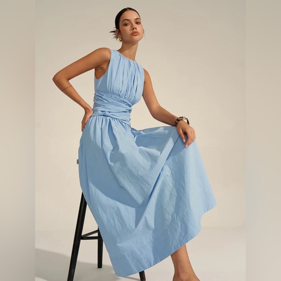 NWT  Blue Ruched Waist Maxi Sleeveless Dress XL - Picture 1 of 6